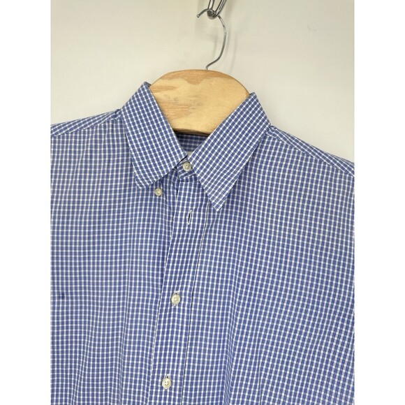 VTG Yves Saint Laurent Dress Shirt Mens 16.5 Blue White Plaid Gingham Button Up - Picture 5 of 15